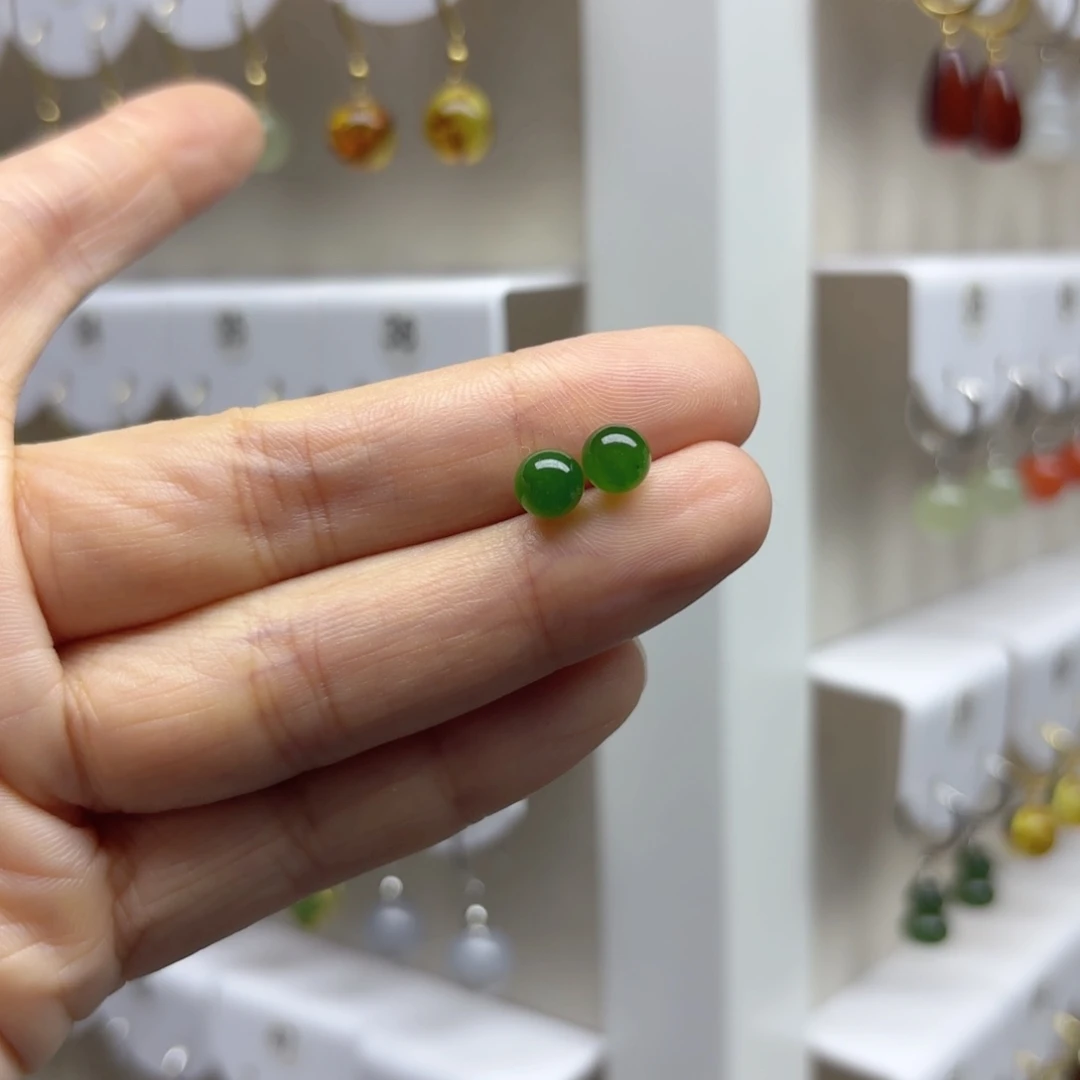 银S925镶嵌和田玉耳饰无***绊6m m