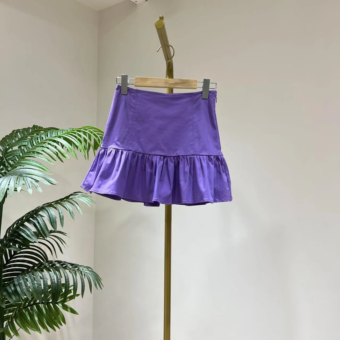 D4592夏季2025年复古甜美软妹少女纯色百搭短裙a字半身裙