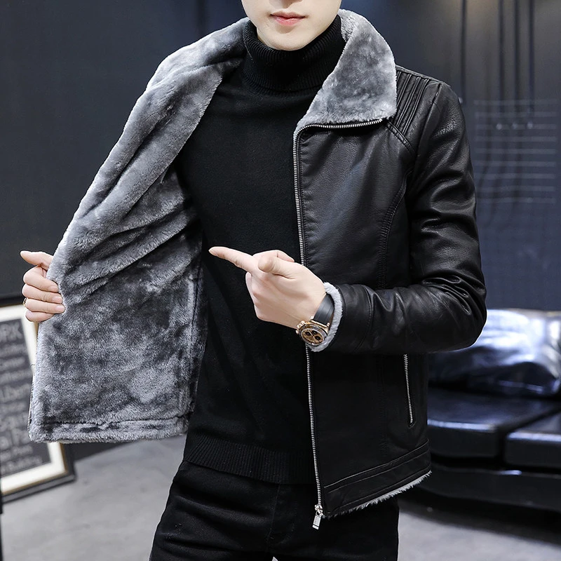 WEBUNSAPET维比萨玻男秋冬季加绒加厚皮毛一体潮流皮夹克男士外套