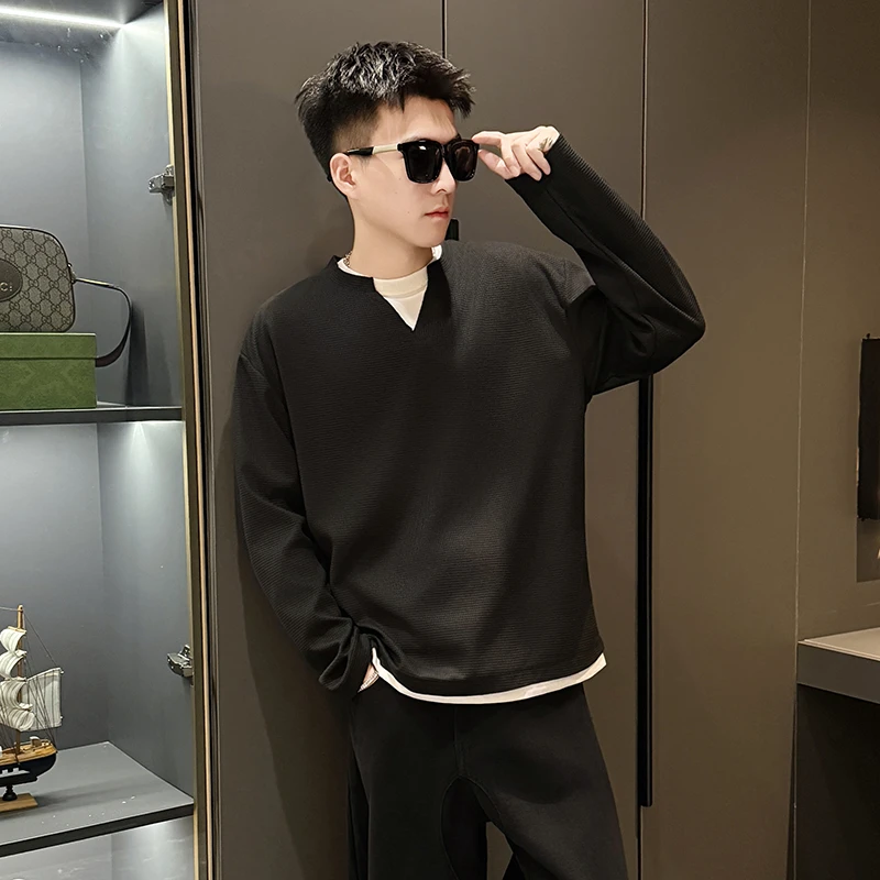 假两件拼接设计感男士长袖T恤秋季2025新款爆款青年潮牌打底男装