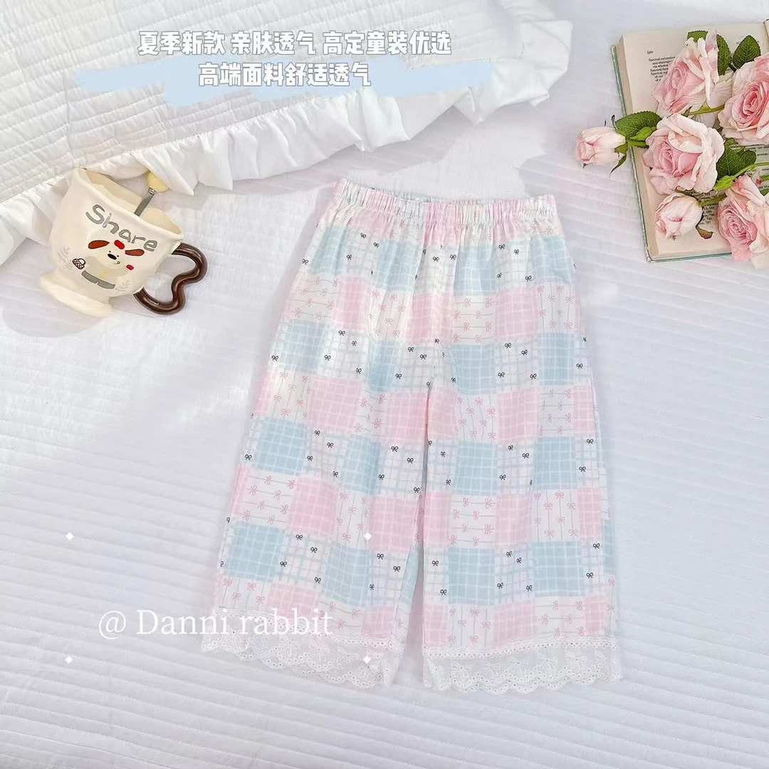 【Dannirabbit】*女童夏季蝴蝶结蕾丝花边格子裤*X-7306