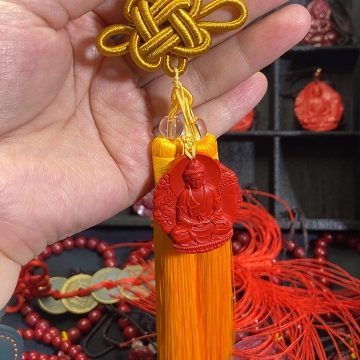 天然辰砂朱砂佛头观音吊坠