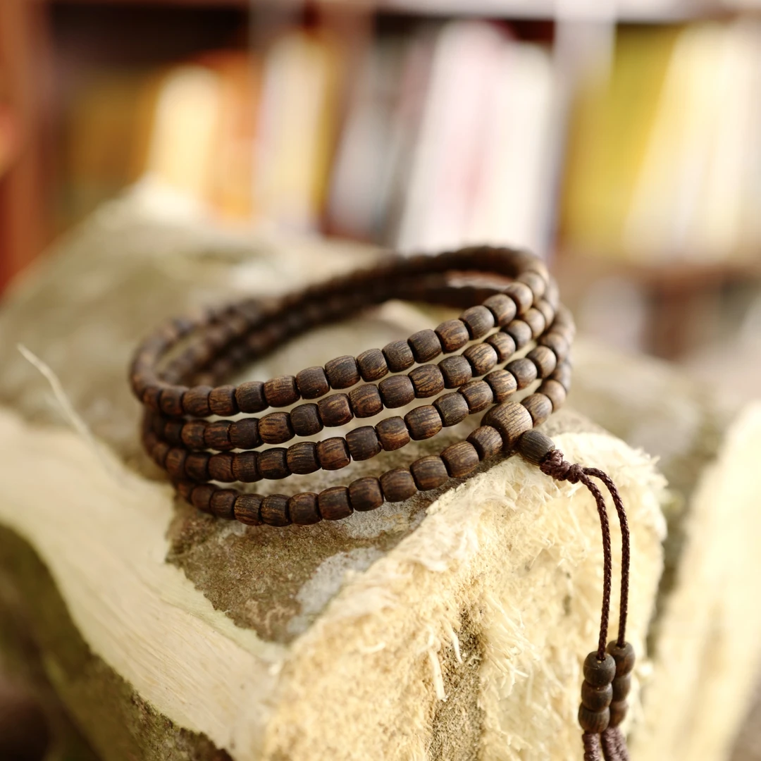 沉香奇楠沉香桶珠顺纹多圈长串 素 S250449