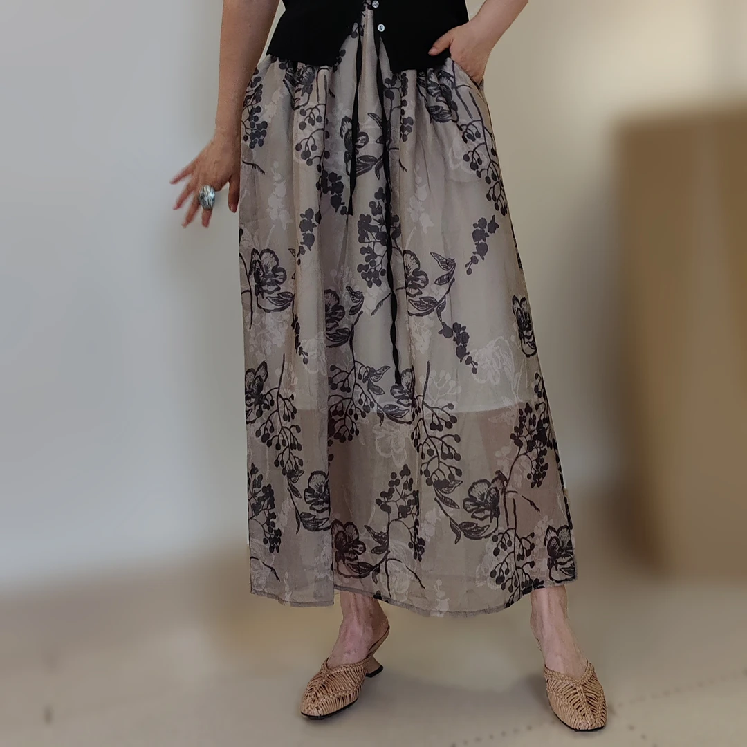 夏季优雅复古印花夏款半身裙时尚显瘦高腰中长款半裙女半身花裙