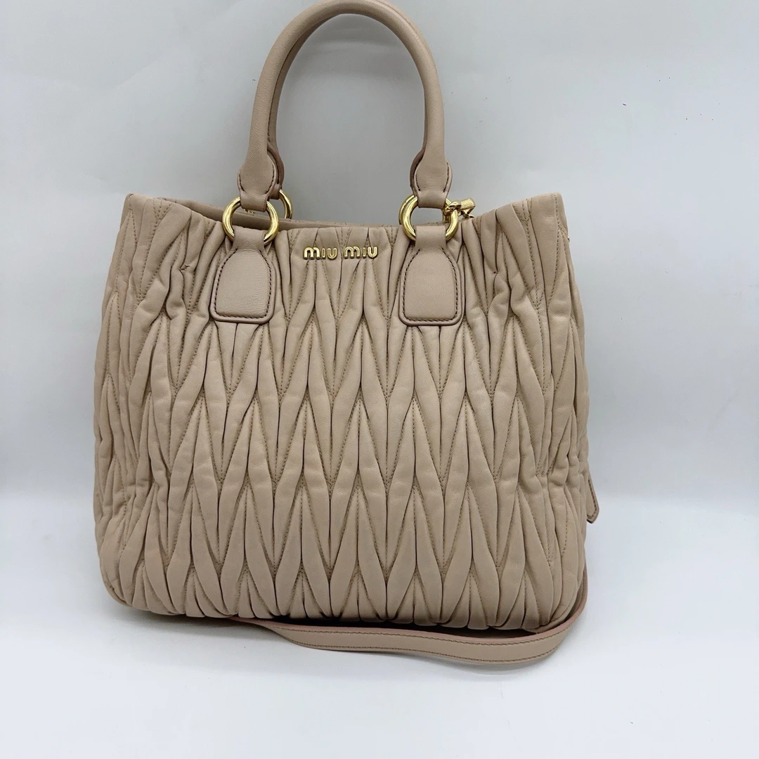 95新 MIU MIU/缪缪 裸色褶皱手提单肩包 1562 9727