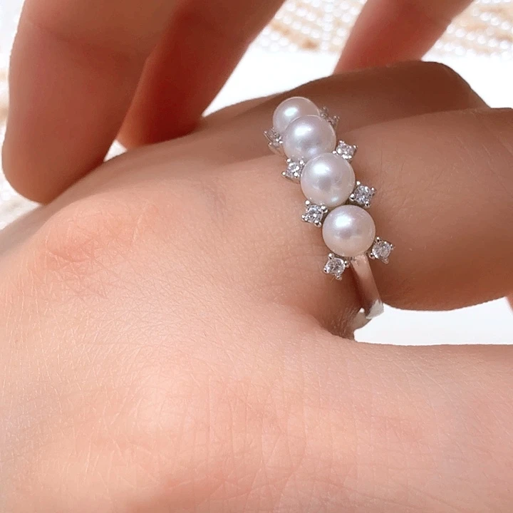 戒指银S925镶嵌淡水珍珠