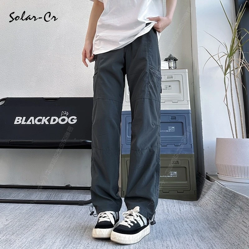 适合15-35度日系户外薄款透气工装裤裤子宽松纯色多口袋休闲裤