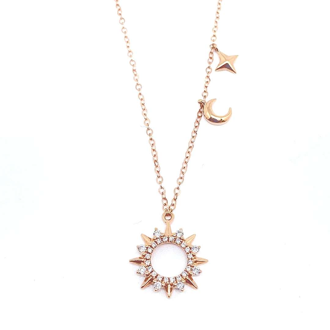 HNDJ18K金镶嵌钻石太阳花两色设计师款精致大气送人日月星辰时尚