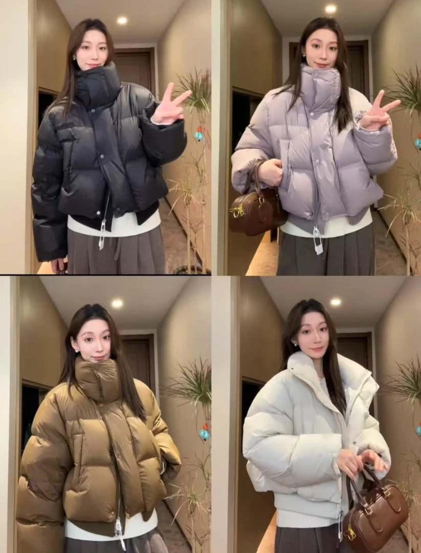 磁吸扣美式肯豆风短款面包服女2024冬季加厚泡芙外套