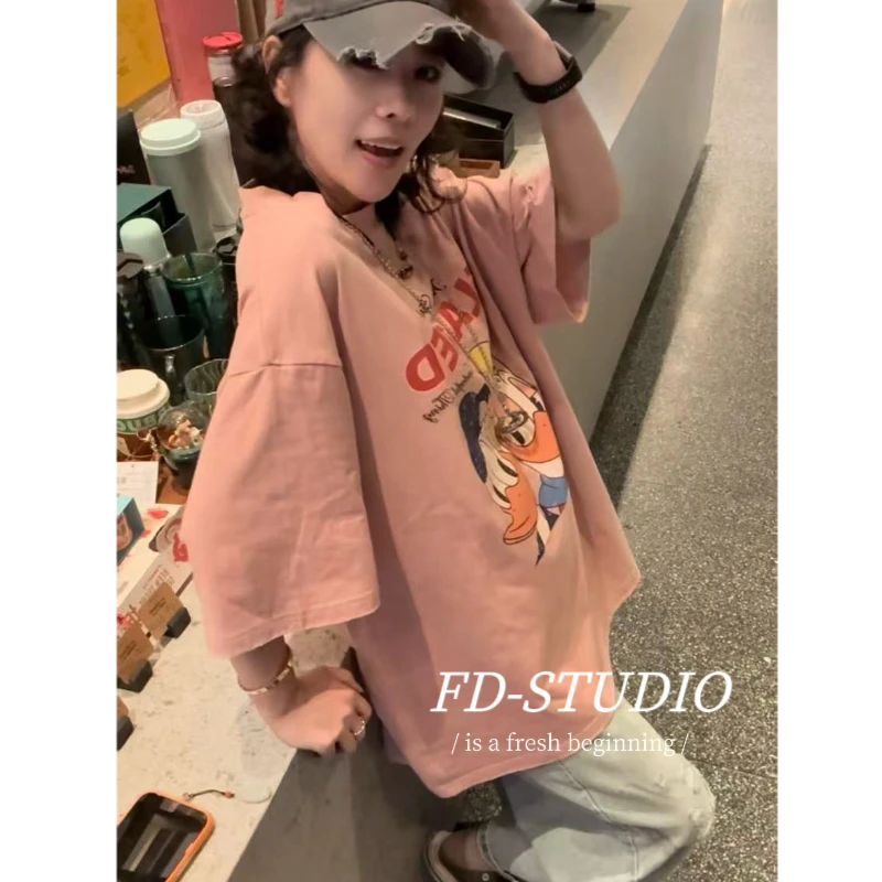 【梵町定制】FD53822夏季新款多巴胺唐老鸭廓版短袖T恤宽松休闲