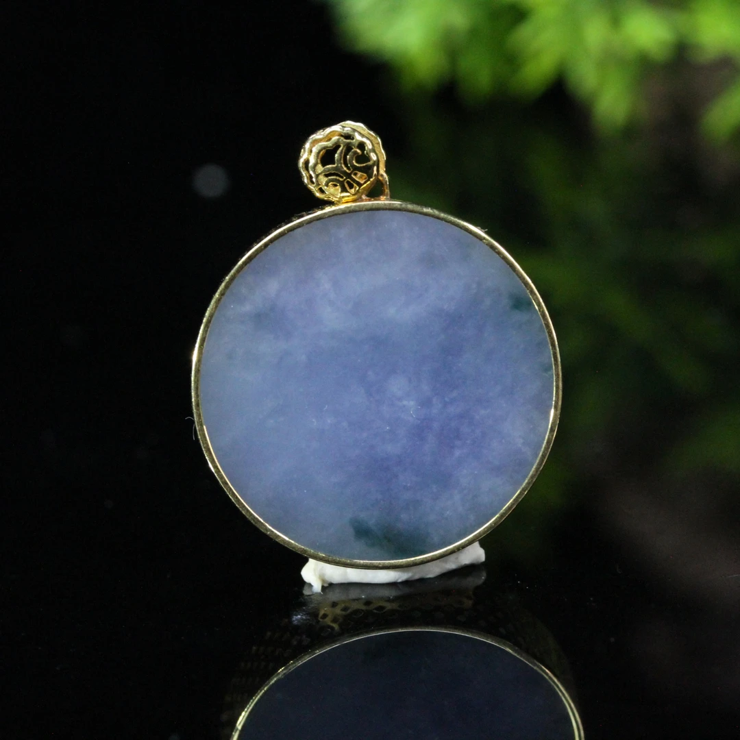 天然缅甸翡翠18K黄金镶紫底飘花无事纳福无事牌吊坠/1228016/拍卖