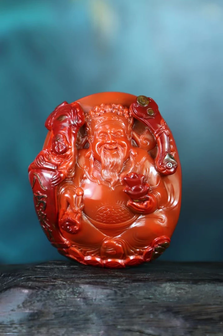 川料包浆南红财神爷