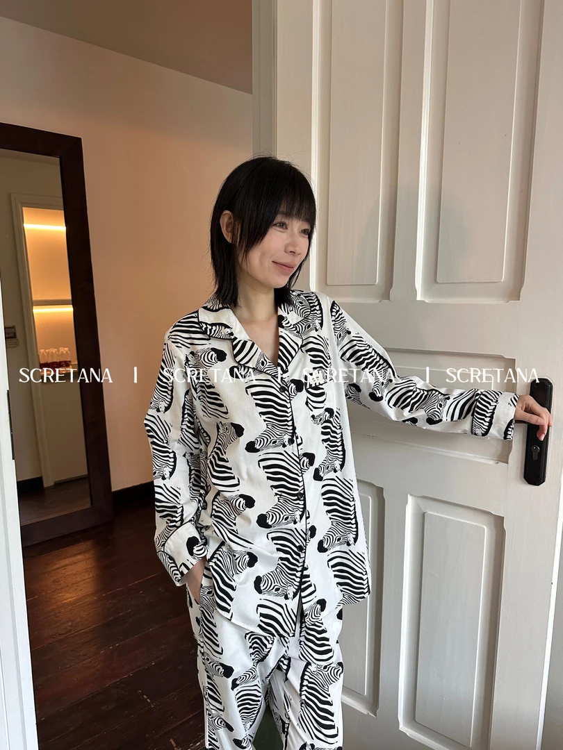 SCRETANA/安娜的秘密苏怡丝绵睡衣斑马休闲高级感长袖长裤家居服