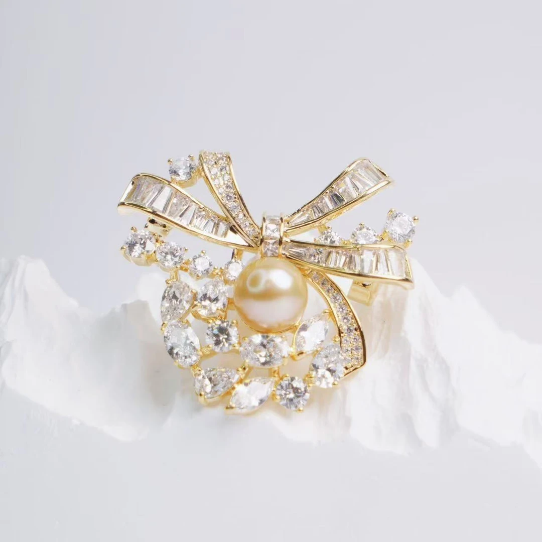 【大D】满镶丝带金珠胸针/9-10MM