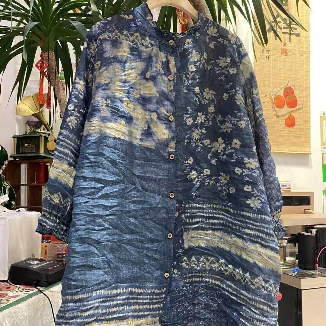 2531苎麻42支木耳领中长薄款衬衫防晒衣(胸围130～衣长90左右)