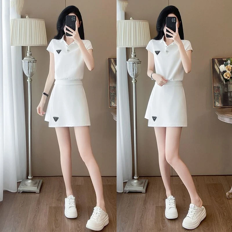 2025年夏季爆款短袖时尚休闲套装时髦减龄小香风白色短裙裤两件套