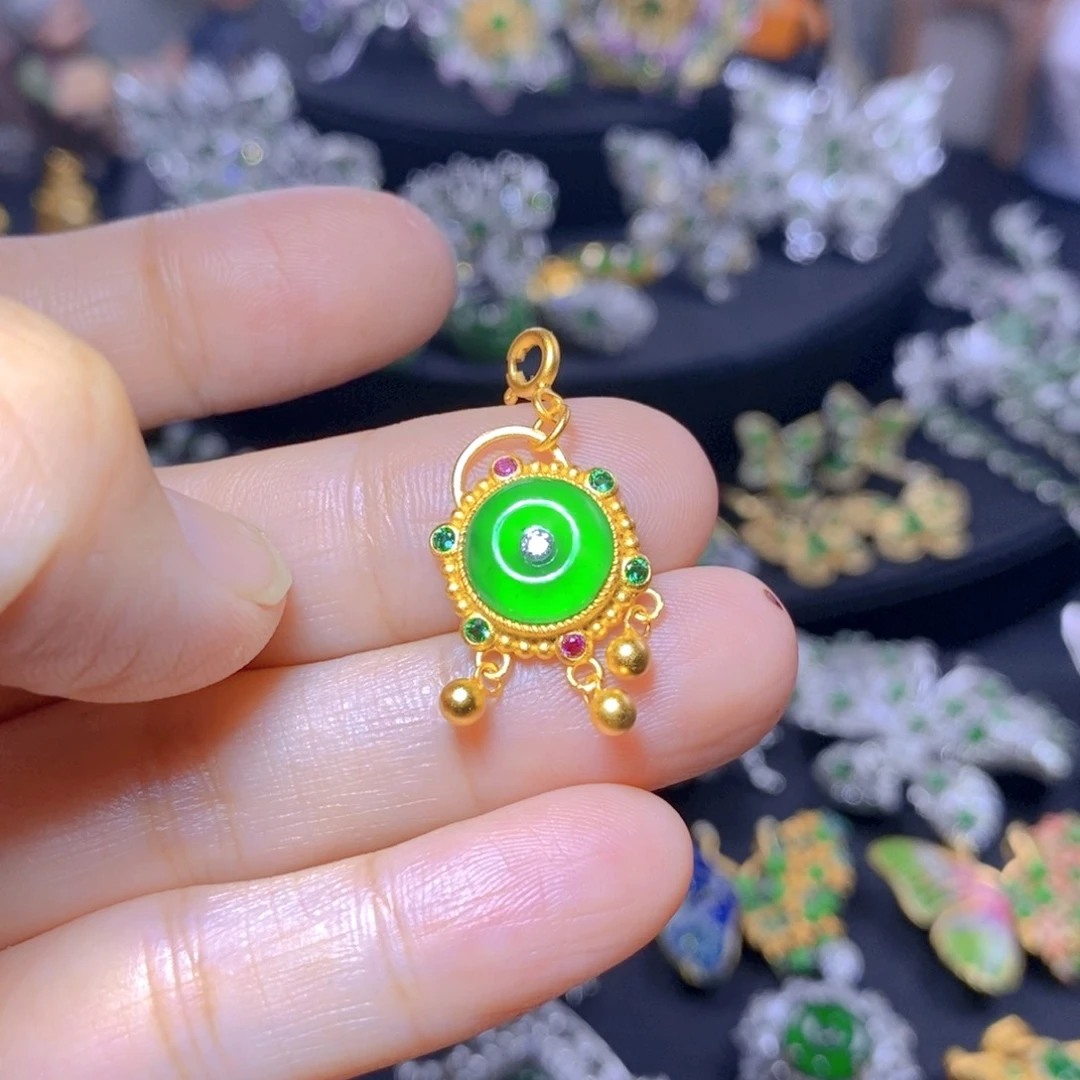 翡翠银S925镶嵌吊坠(不含链)天然翡翠
