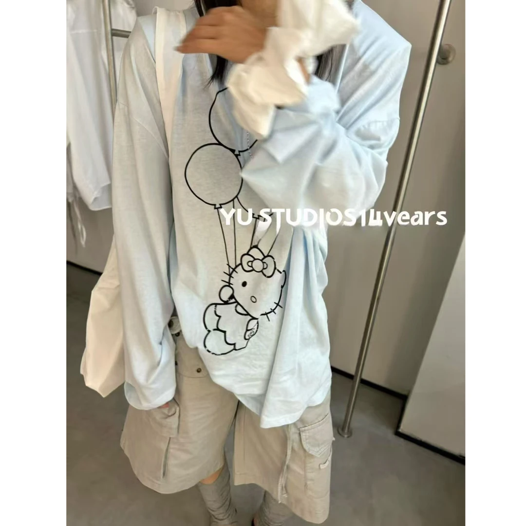 【现货-卡通印花防晒】東room夏季薄款韩版卡通长袖垫肩防晒T恤女