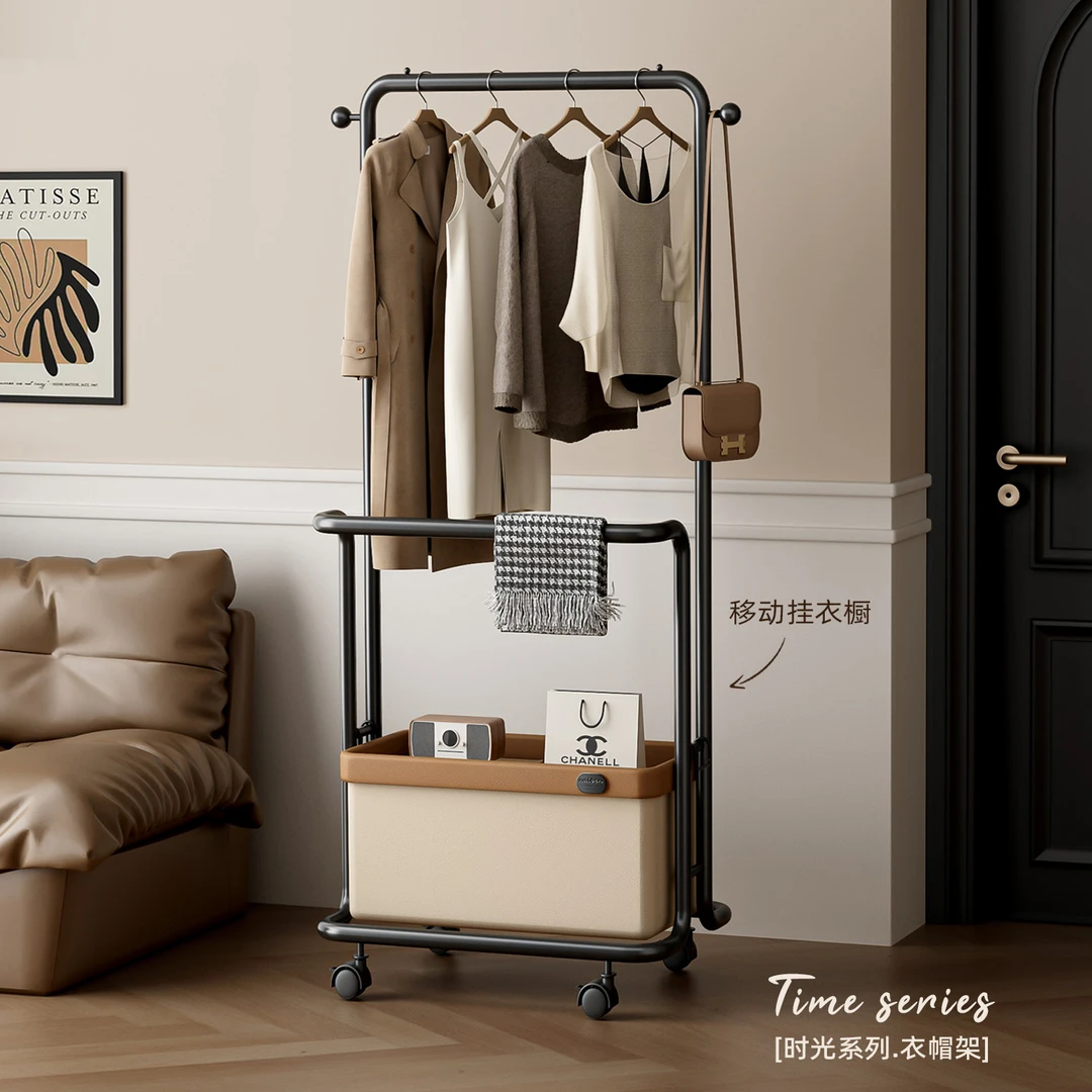 轻奢带轮可移动衣帽架客厅家用衣服收纳架简易衣架卧室落地挂衣架
