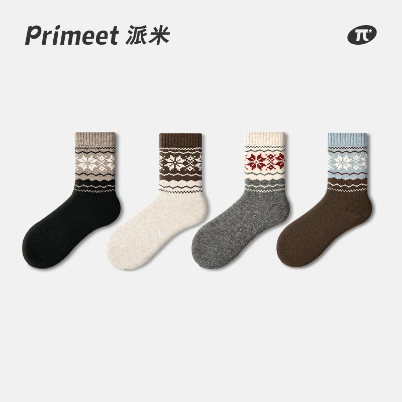 primeet派米费尔岛羊毛袜子女款保暖加厚中筒堆堆袜套地板长袜