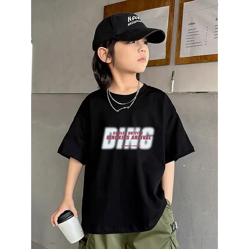 100%纯棉夏季宽松黑白纯色短袖男女通用男T恤上衣儿童2025新款