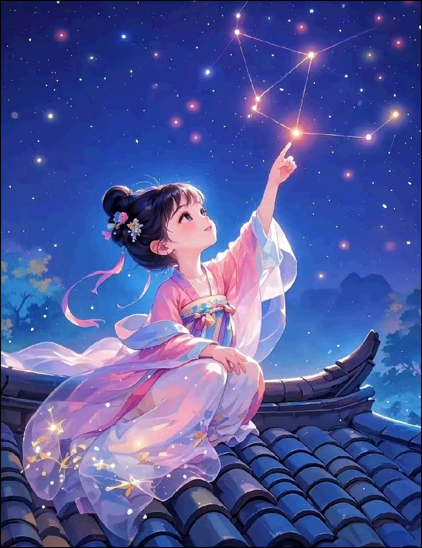 金丝布，摘星辰小美人60*75大格十字绣精准印花(裸包）