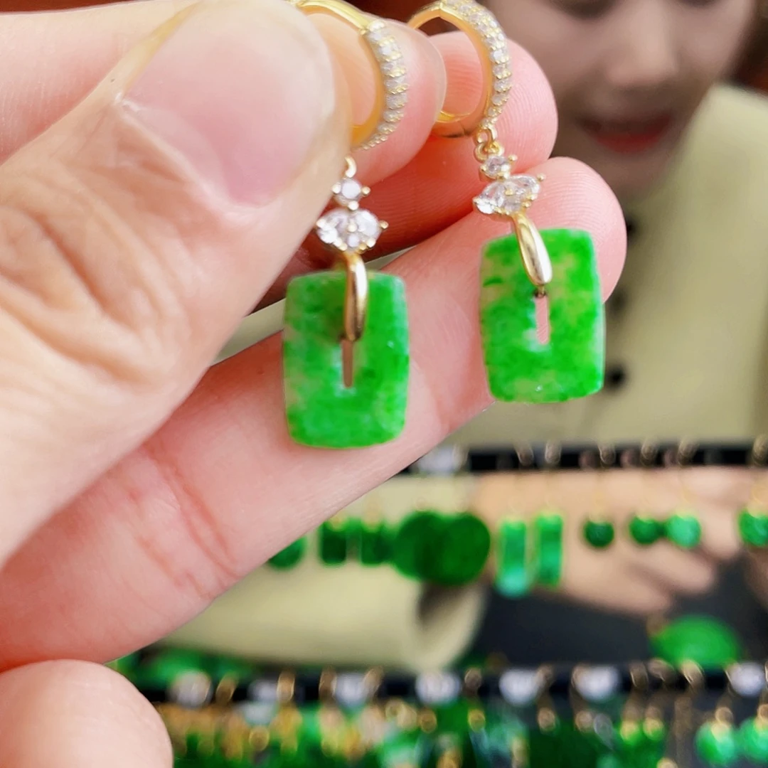 翡翠银S925镶嵌耳饰