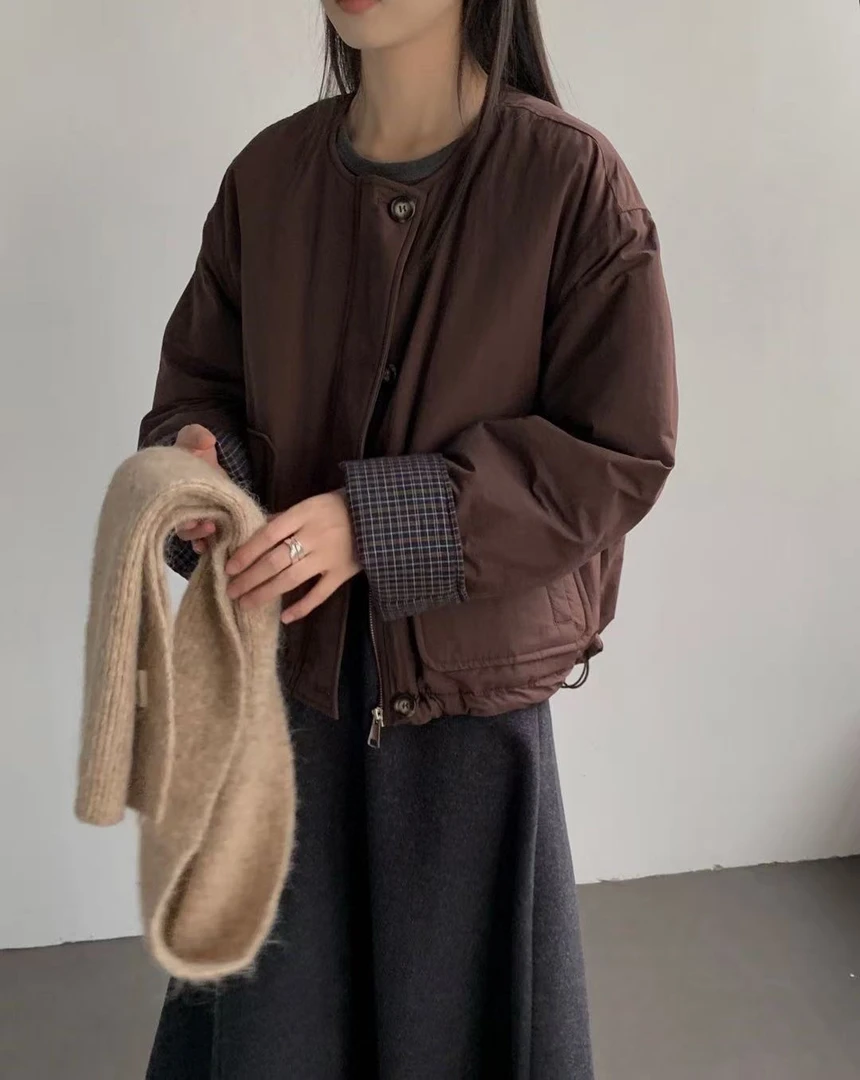 FUJIA STYLE新款时尚百搭简约气质休闲圆领棉服M5539