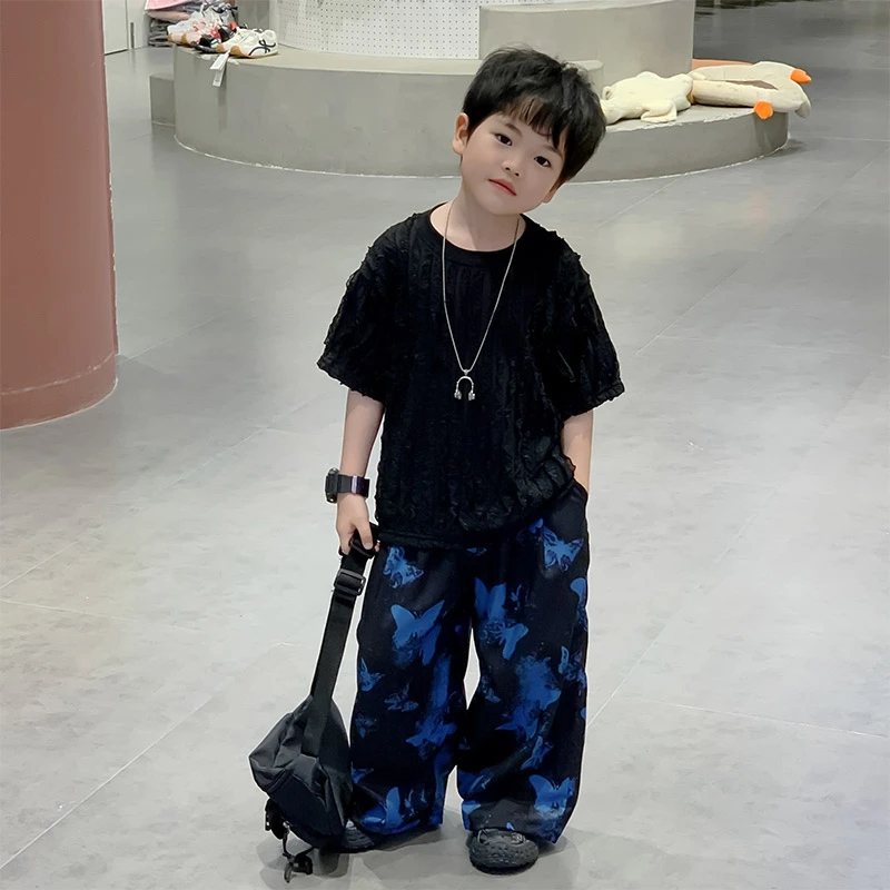 男童短袖防蚊裤套装2025新款韩范儿童男孩宝宝夏季薄款衣服两件套