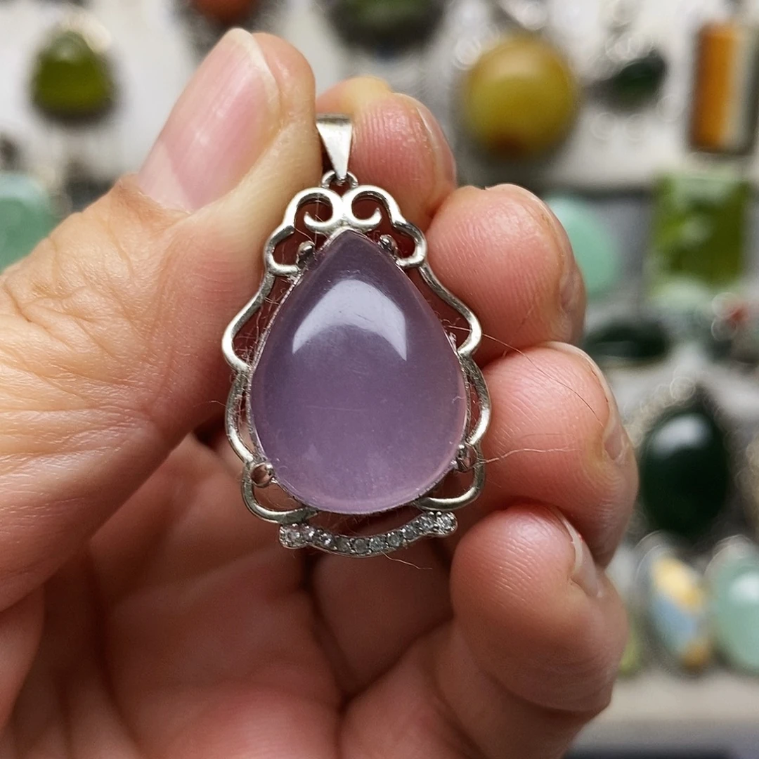 蛇纹石玉银S925镶嵌吊坠