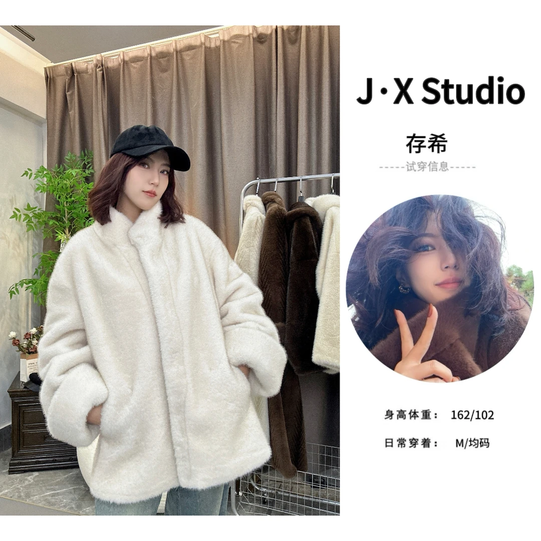 【JX】"冬日恋歌”新年春节洋气富家千金双色中古挽袖加厚毛毛外套