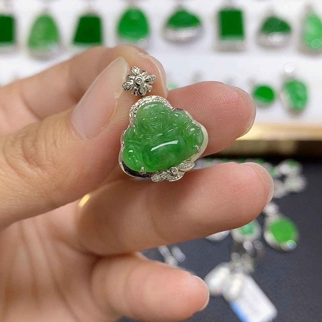 翡翠18K金镶嵌吊坠(不含链)