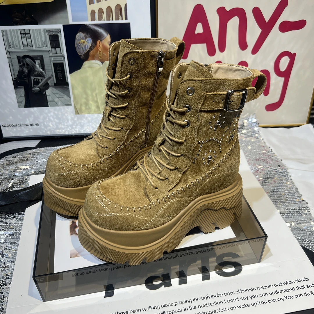 【茹姐专享】厚底增高10CM马丁靴女2025秋季新款百搭登山靴 2585