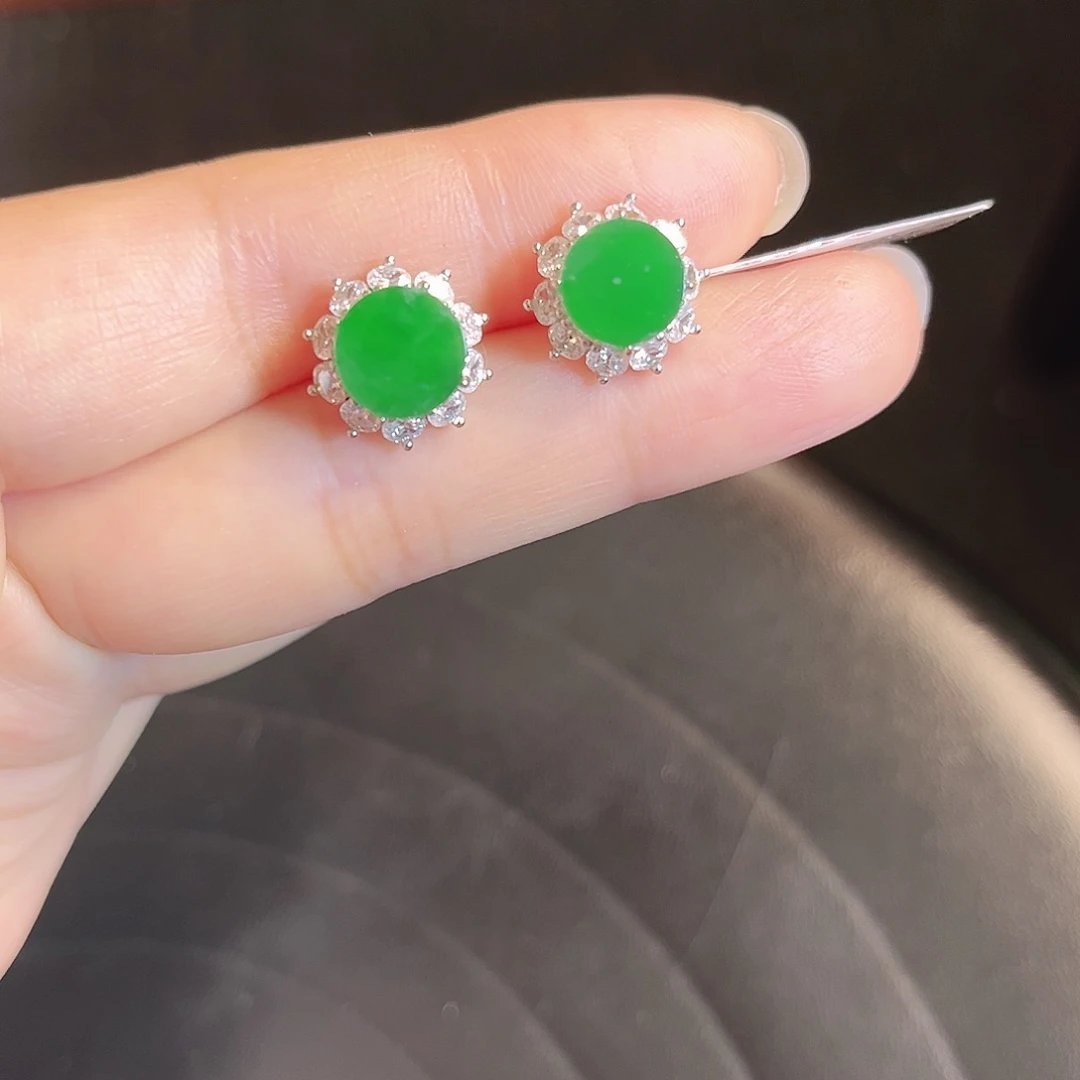 翡翠银S925镶嵌耳饰