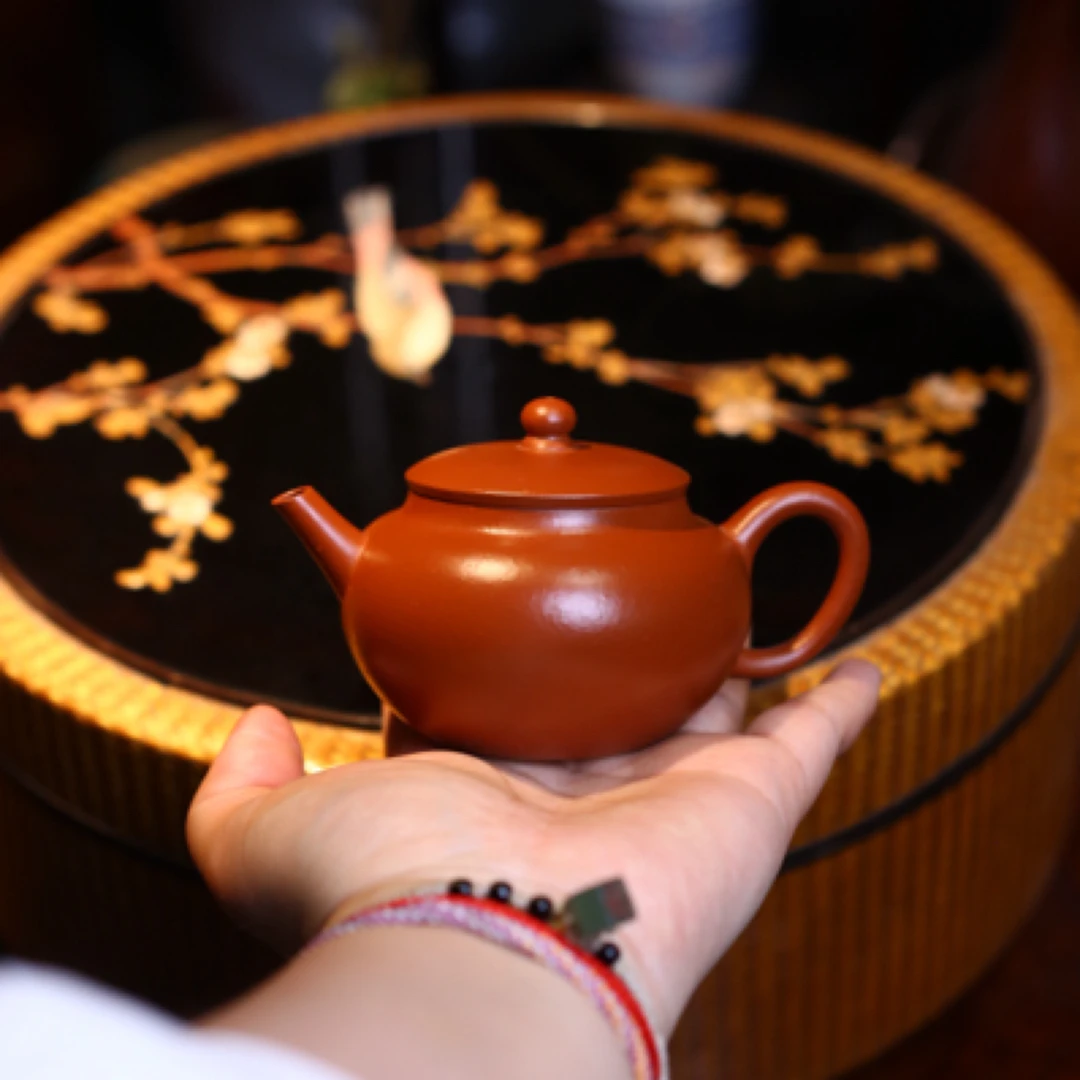 朱泥紫砂壶茶器宜兴原矿桑扁壶