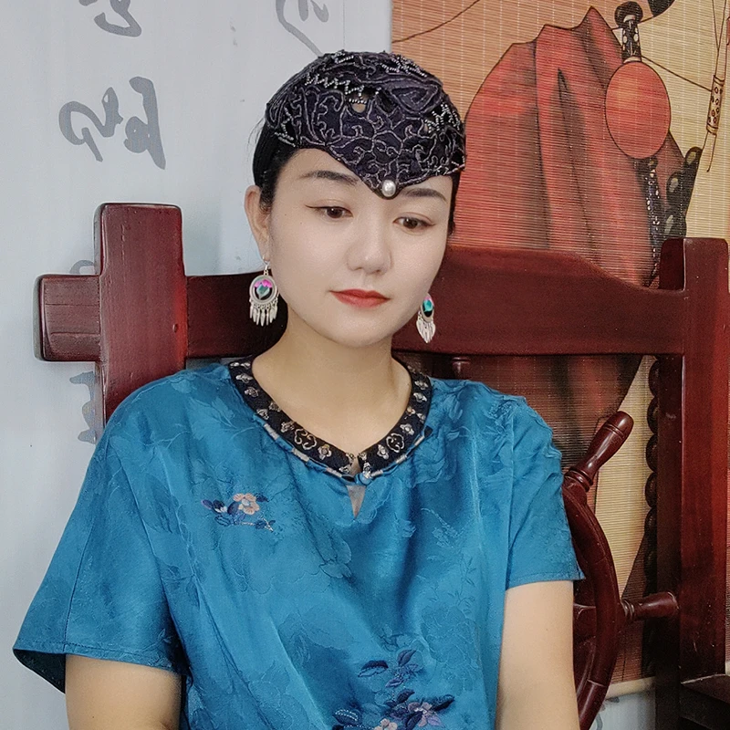 扶茶原创设计-民族风老绣发箍帽458