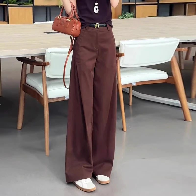 老钱风西装阔腿裤女2025春秋新款梨形身材显瘦抗皱垂坠感风笛裤子