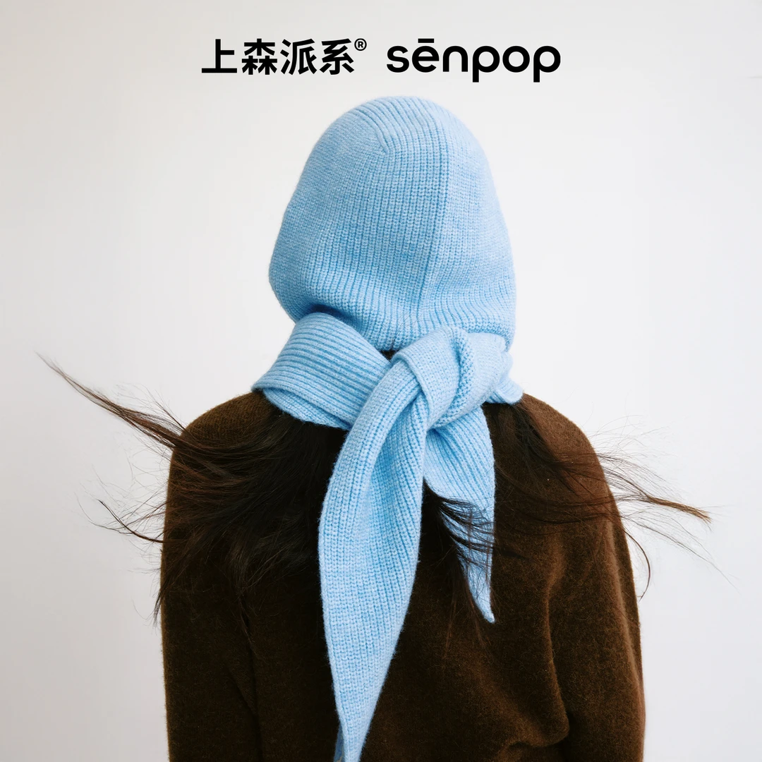 Senpop羊毛围巾女秋冬款护耳披肩斗篷保暖针织三角巾围脖显脸小