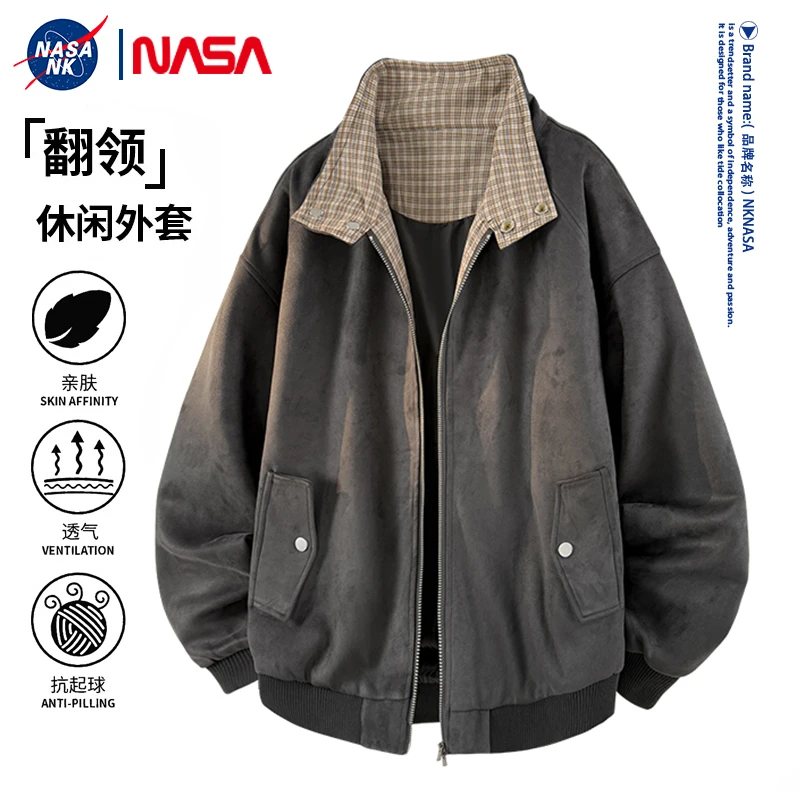 NASA联名潮流拼色夹克外套男款春秋季复古休闲宽松百搭潮牌上衣服