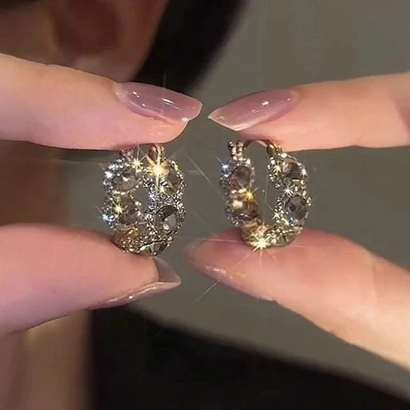 铜合金耳饰 高级感轻奢镶钻耳扣2025新款气质耳饰百搭气质耳圈