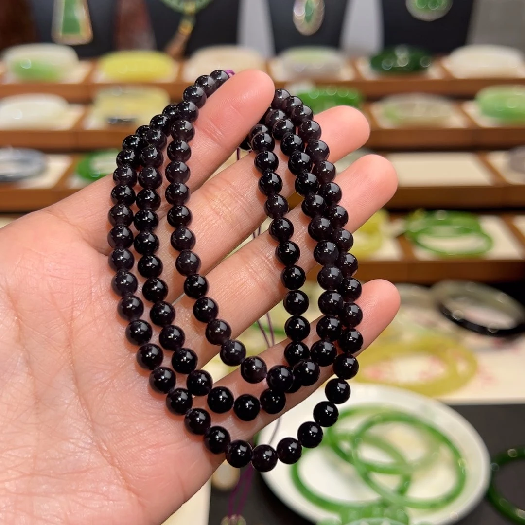 和田玉珠串未镶嵌t****奎毕业浓烟紫108