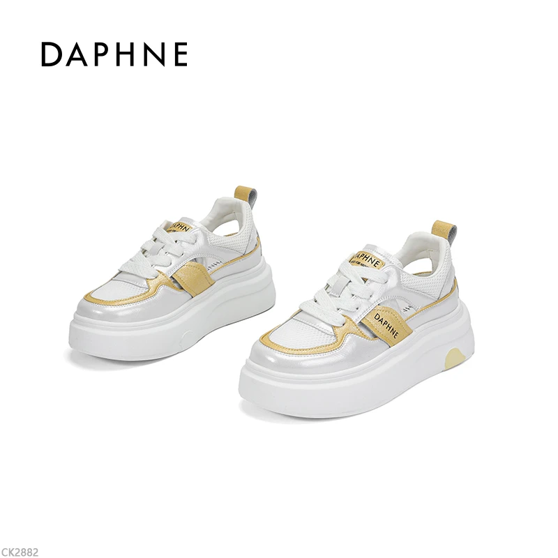 达芙妮夏季板鞋女款2025新款透气镂空网面厚底增高舒适休闲板鞋L