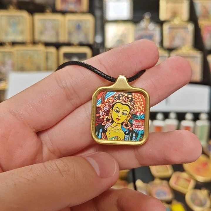 吊坠小**回纯手绘文殊菩萨唐卡
