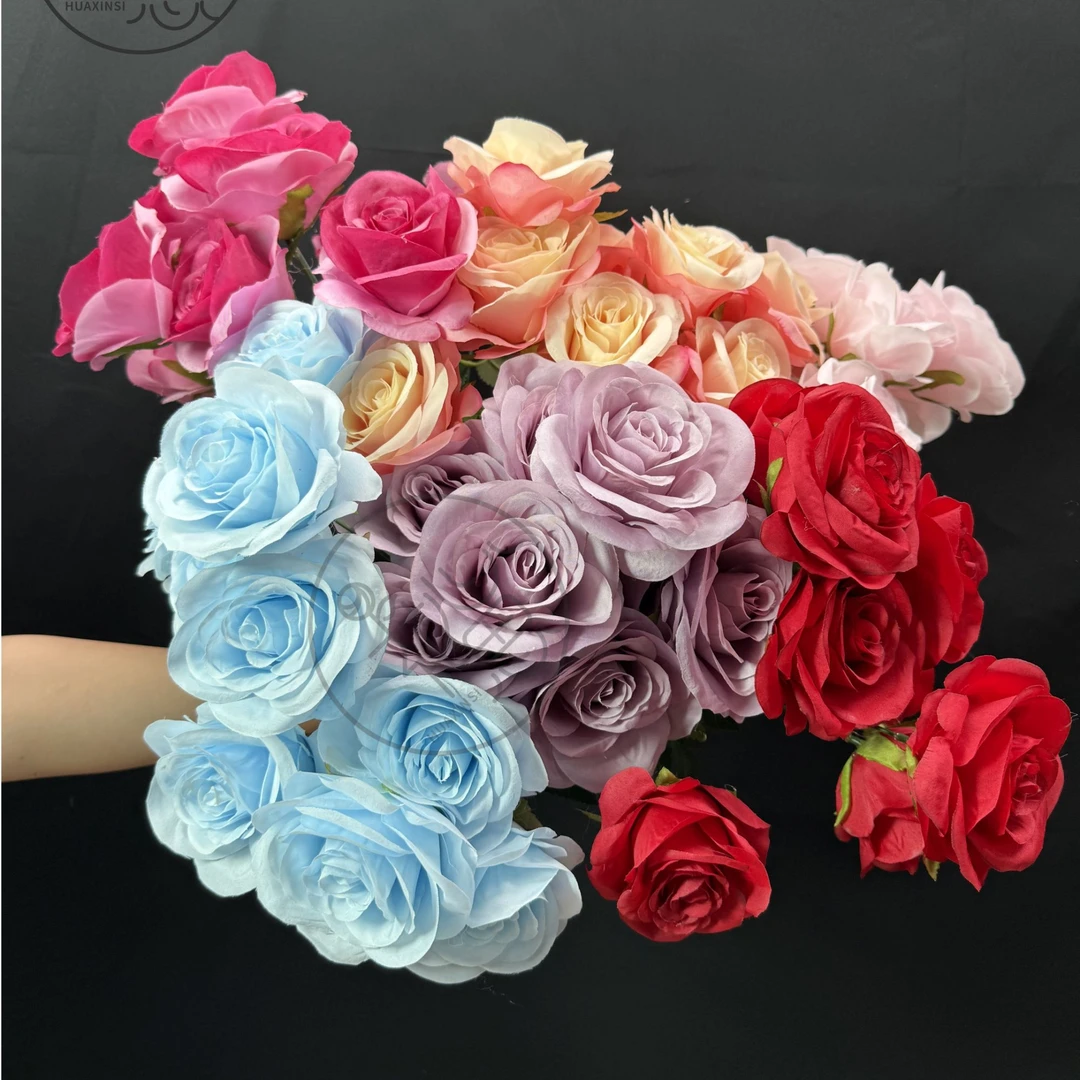 【9头情人玫】花心思仿真花材批发婚庆婚礼堂背景装饰家居玄关茶桌