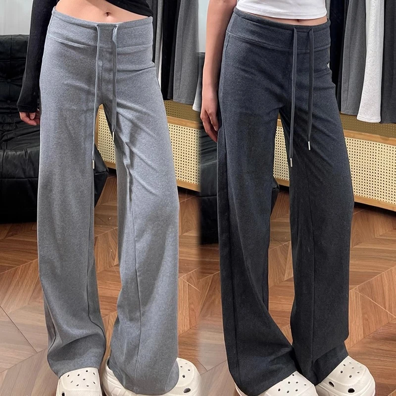 灰色直筒运动裤女春秋2025年新款高腰垂感小个子宽松窄版阔腿卫裤