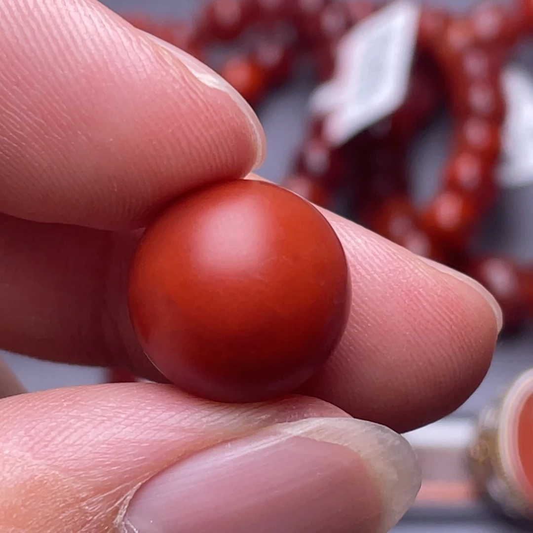南红玛瑙未镶嵌南红玉石14.7mm保山滴水洞锦红哑光单珠