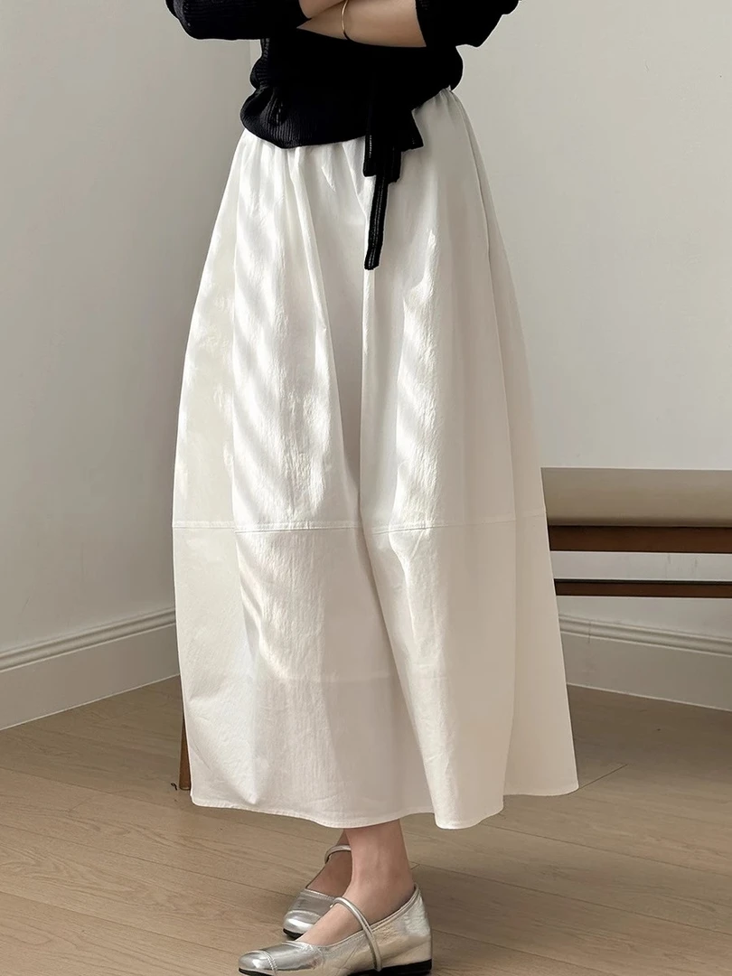 法式立体剪裁白色伞裙高腰a字半身裙中长款花苞裙女2025夏季新款