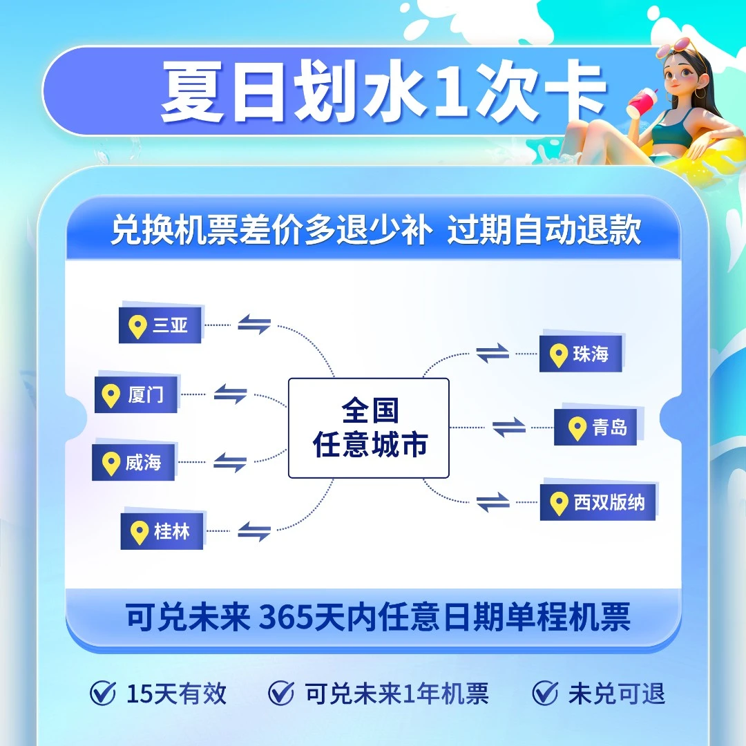 【重磅新品】599元夏日出去玩划水1次卡