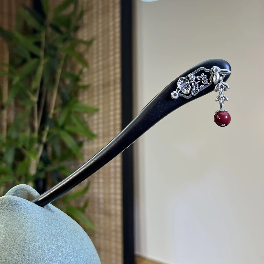 天然黑檀木发簪古风步摇【曼芸】复古气质头饰手工簪发中国风盘发簪