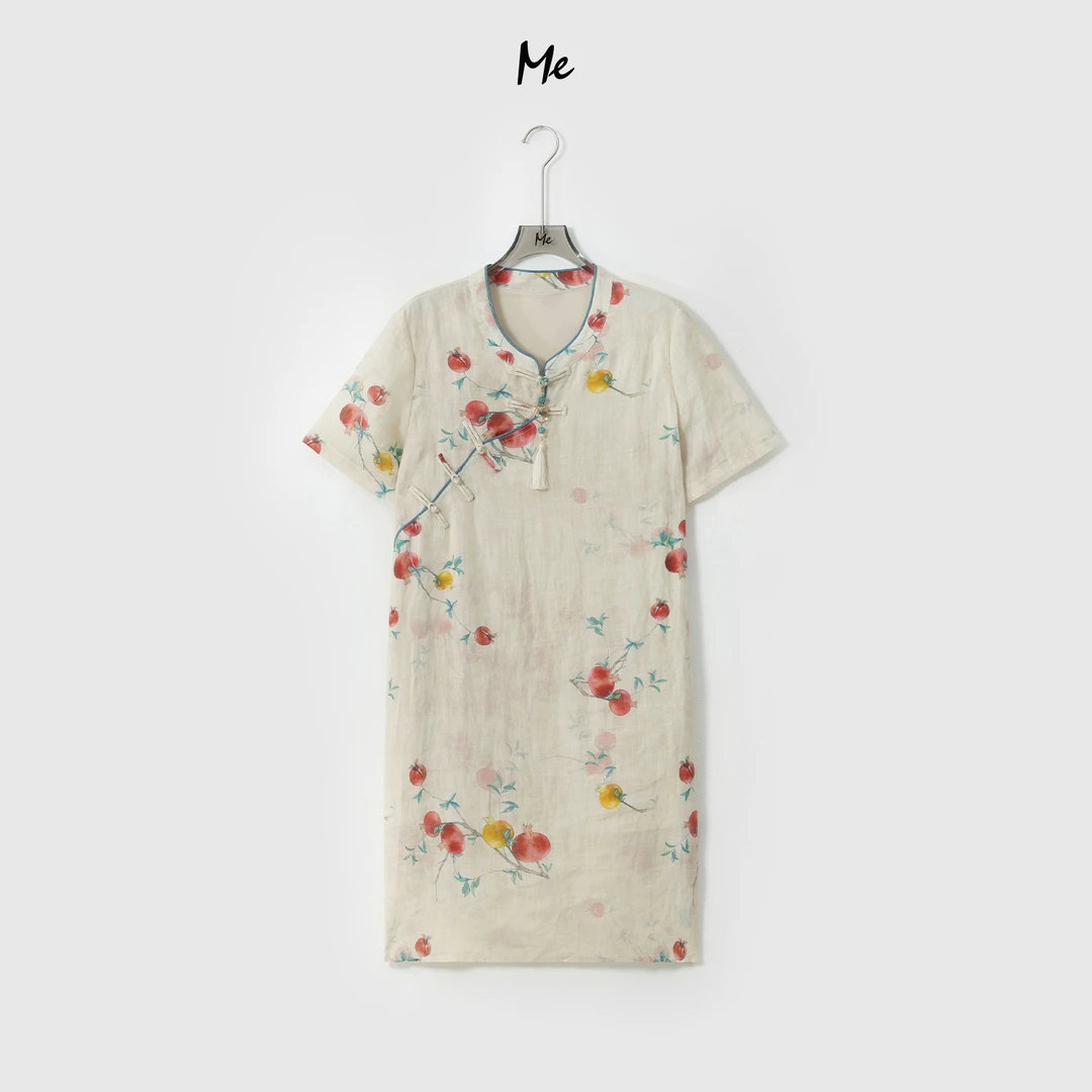 ME【100%苎麻石榴枝旗袍】新中式松弛显瘦时尚百搭连衣裙MESS6993